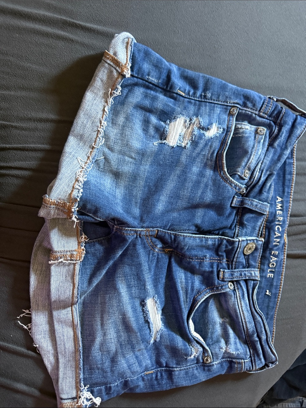 American Eagle Outfitters Distressed Dark Blue Denim Jean Shorts